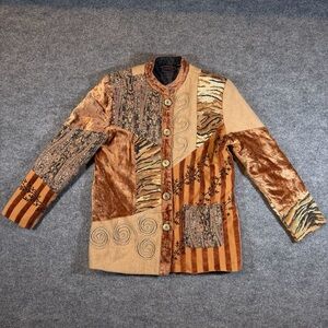 Vtg Entice Womens M Tapestry Wool Blend Jacket Patchwork Coat Retro Boho